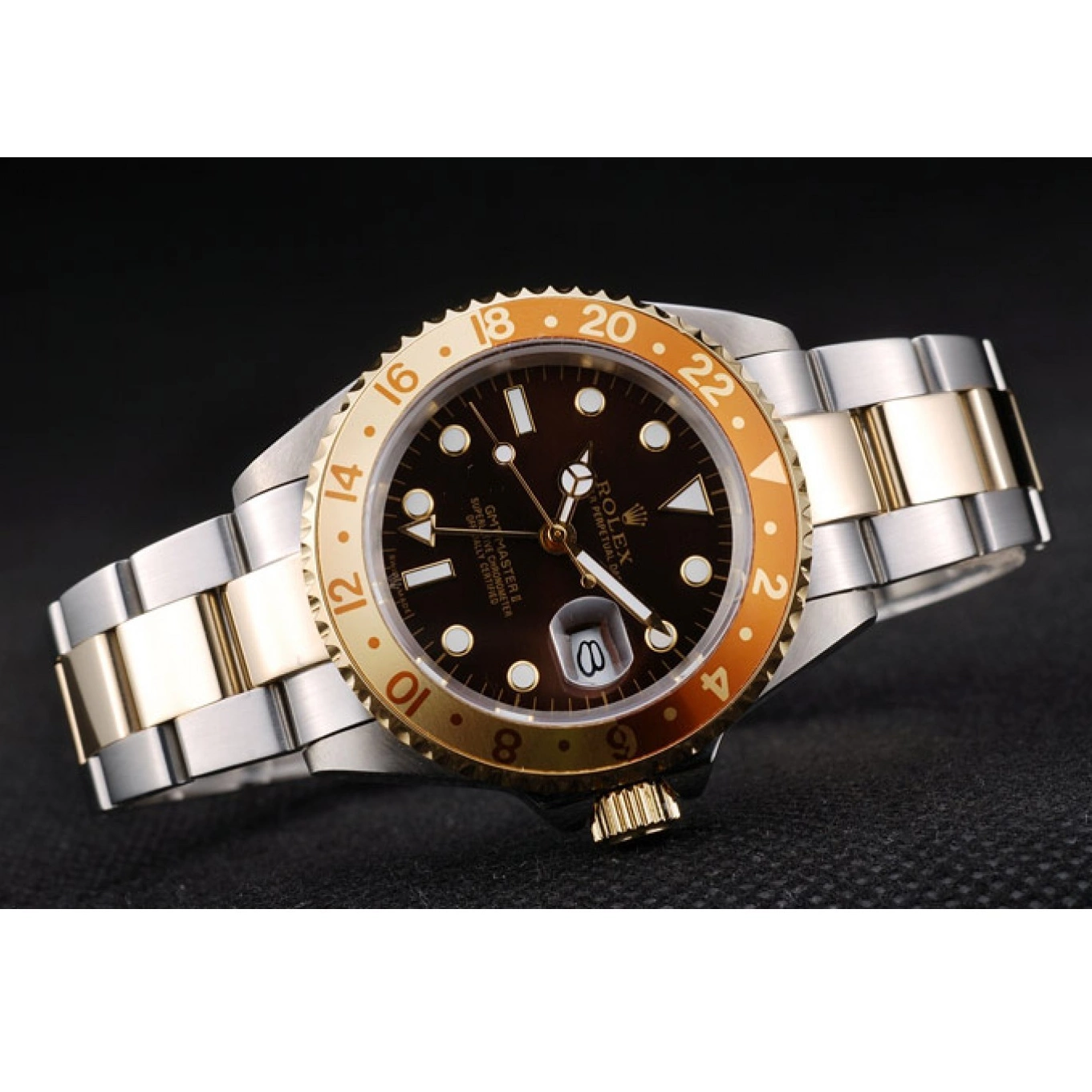 Best AAA Replica Sites Ceramic Rolex II Brown Colored Dial Master GMT Bezel Watch Gold 0818